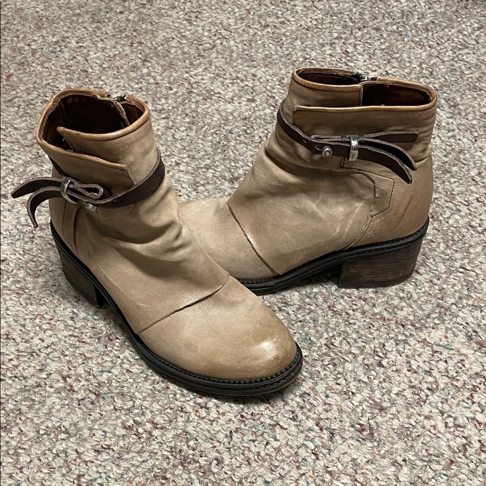 A.S 98 Tan leather Ankle Boots with studded ankle strap for Women